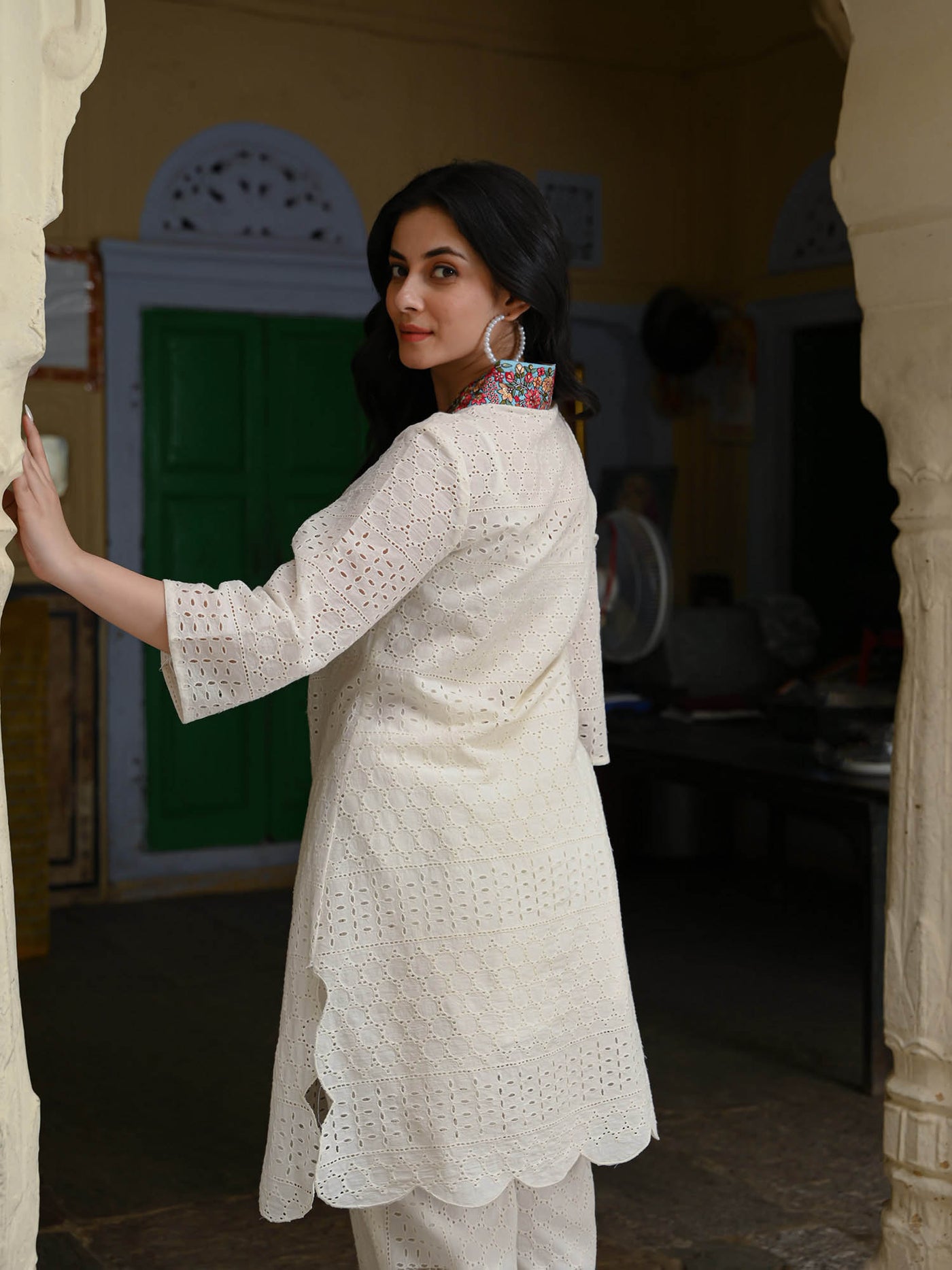 Schiffli Kurta Pant & Dupatta set