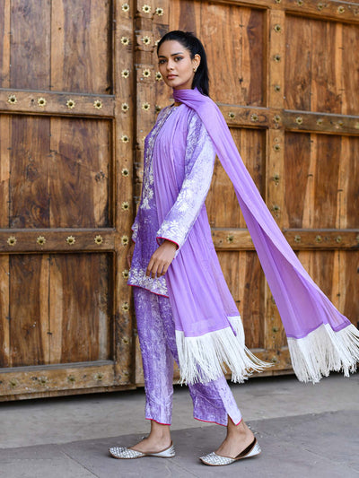 Cover Girl Mauve Kurta Pant & Dupatta Set