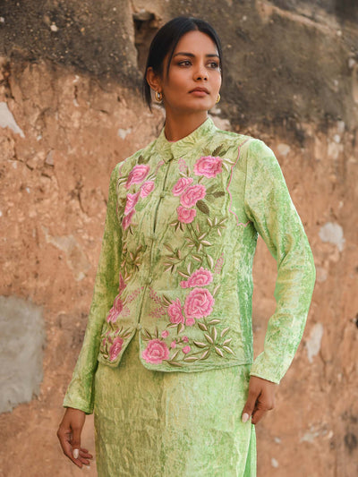 Fresh Pistachio Velvet Jacket Set